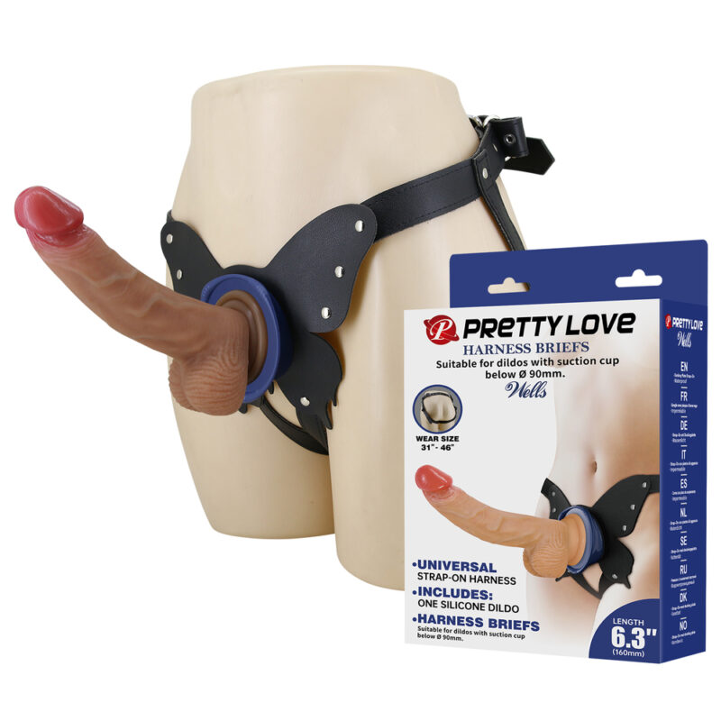 Prettylove Butterfly Leather Harness Dildo BW-022075